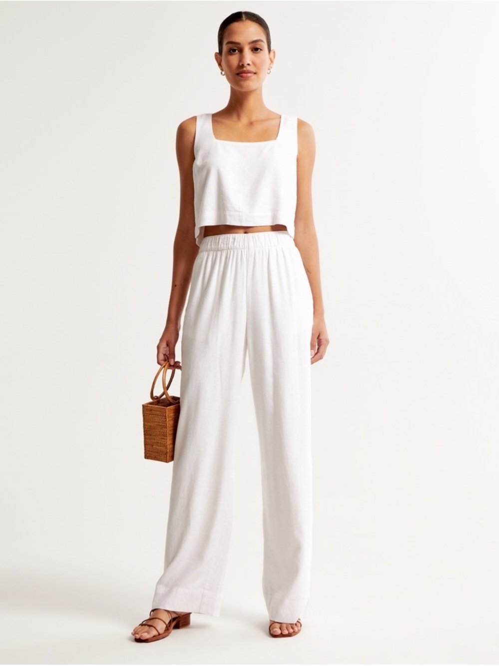 Abercrombie White Wide-Leg Linen Blend Pants Long